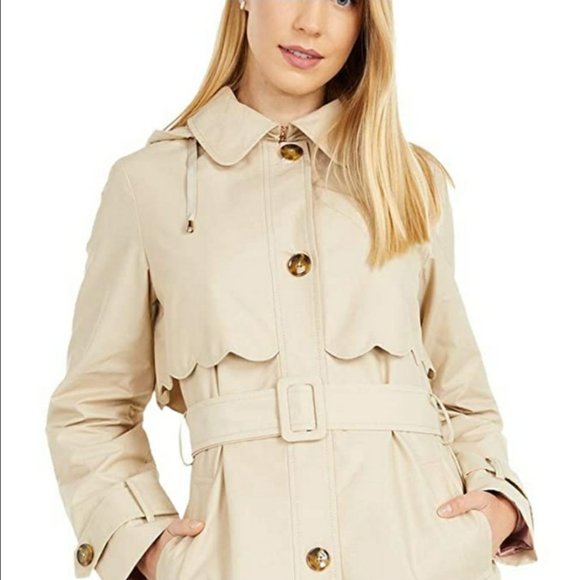 Kate Spade Scalloped Edge Belted Trench Coat - Picture 2 of 15